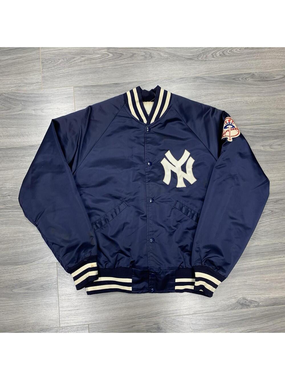 Vintage 70s Starter New York Yankees Satin Jacket LARGE RARE MENS NAVY BLUE